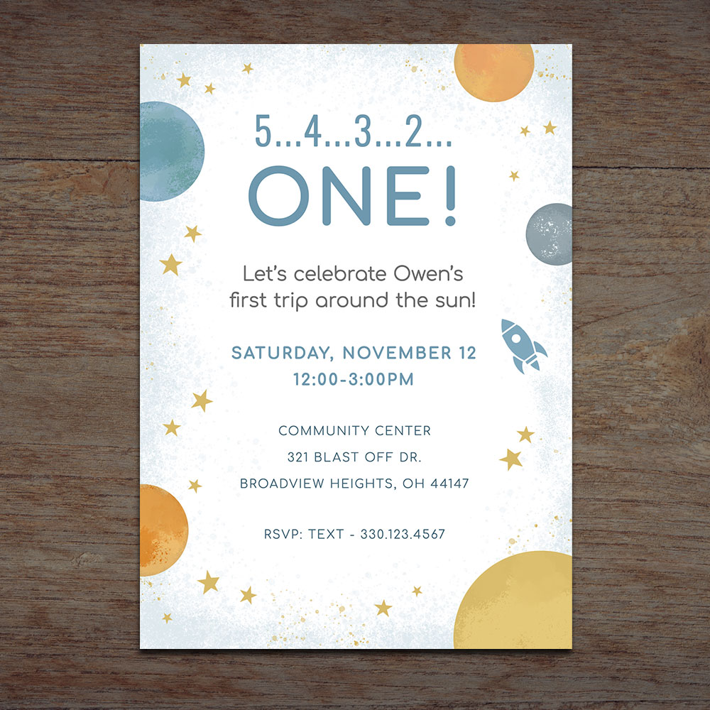 Space themed Birthday invitation for a first birthday